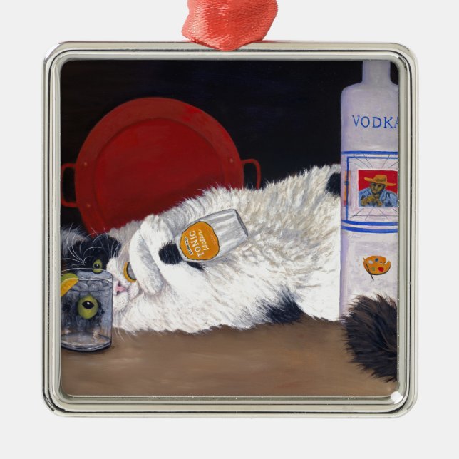 Adorno Metálico Gato de Tuxedo de larga duración (Frente)