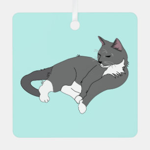 Adorno Metálico Gato de Tuxedo Gris y Blanco
