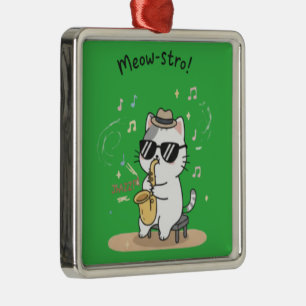 Adorno Metálico Gato divertido tocando saxofón Jazz