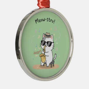 Adorno Metálico Gato divertido tocando saxofón Jazz
