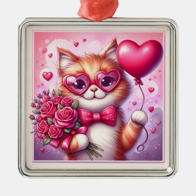 Adorno Metálico Gato El día de San Valentín/gatito (Frente)