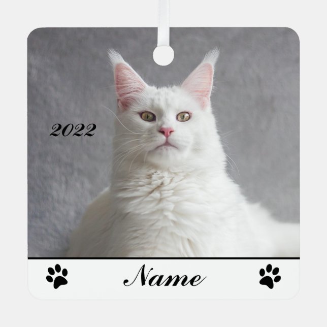 Adorno Metálico Gato Fluffy White Maine Personalizado (Anverso)