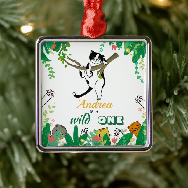 Adorno Metálico Gato Gato Gatito Salvaje Invitación al primer cump (Árbol)