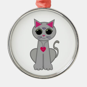 Adorno Metálico Gato Gris Divertido Feliz Lindo