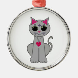 Adorno Metálico Gato Gris Feliz Divertido Lindo