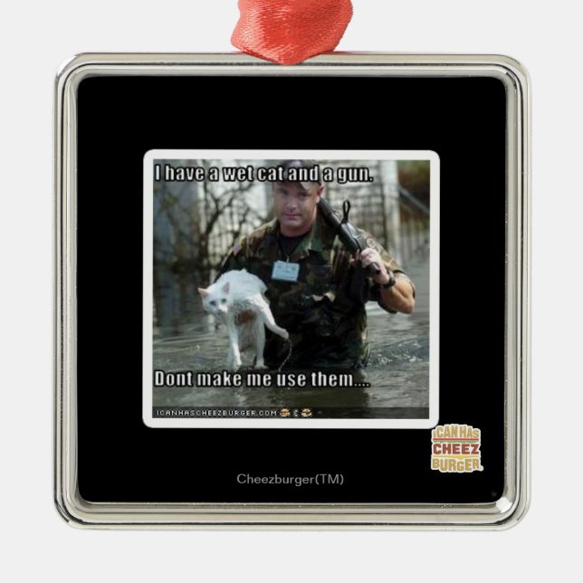 Adorno Metálico Gato mojado y pistola (Frente)