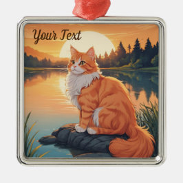 Adorno Metálico Gato naranja por lago