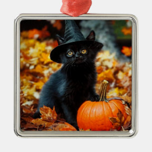 Adorno Metálico Gato negro de Halloween y calabaza