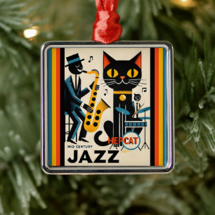 Adorno Metálico Gato negro de la era del jazz de mediados de siglo