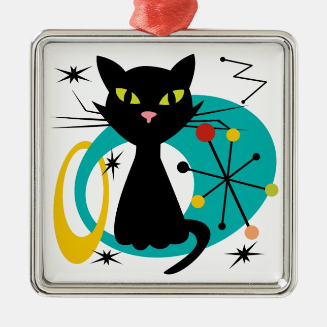 Adorno Metálico Gato negro de Mid Century (Frente)
