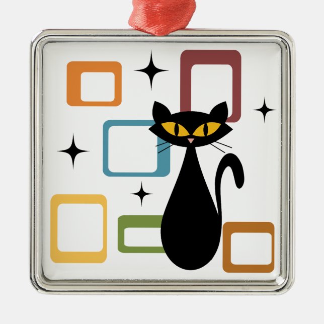 Adorno Metálico Gato negro de Mid Century (Frente)