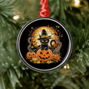 Adorno Metálico Gato negro espeluznante bruja calabaza otoño