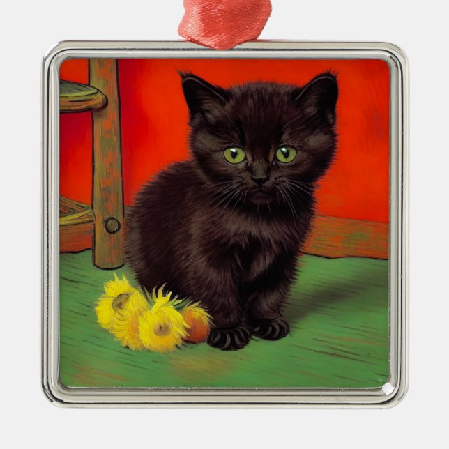 Adorno Metálico Gato negro estilo Van Gogh (Frente)