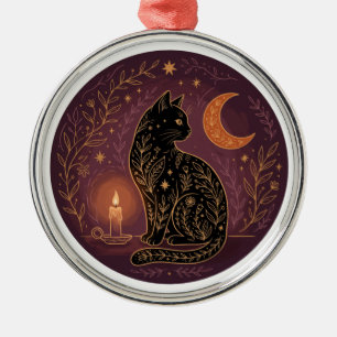 Adorno Metálico Gato Negro Místico Celestial Bruja Halloween Goth