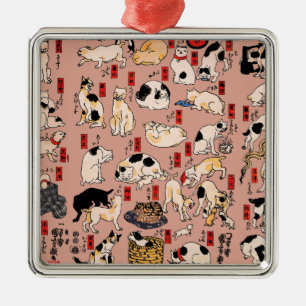Adorno Metálico Gato Patrón Ukiyo-e Japonés Antiguo: Kuniyoshi