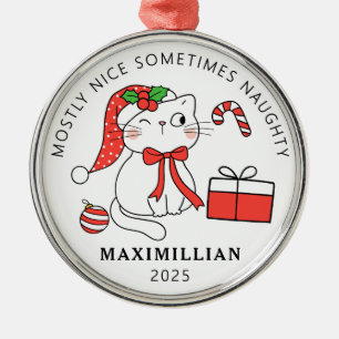 Adorno Metálico Gato travieso con Navidades de Santa Hat