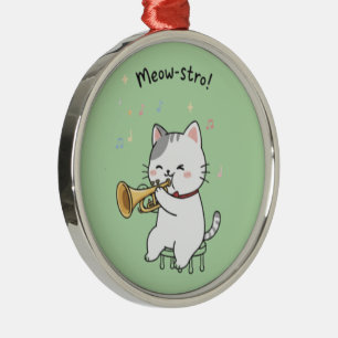 Adorno Metálico Gato Trompeta Divertido – Jazz Felino Adorable