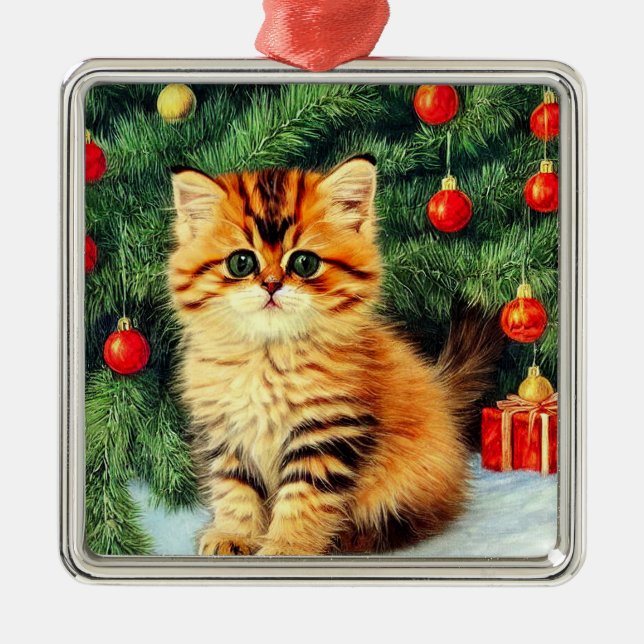 Adorno Metálico Gato vintage de Navidad (Frente)