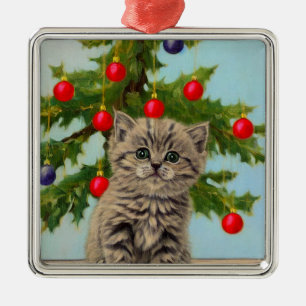 Adorno Metálico Gato vintage y árbol de Navidad