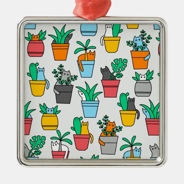Adorno Metálico Gatos en macetas de flores (Frente)