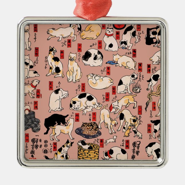 Adorno Metálico gatos japoneses Ukiyo-e Funny kitty (Frente)