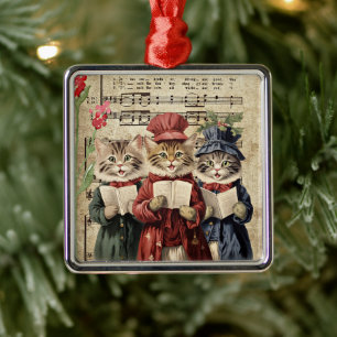 Adorno Metálico Gatos villancistas de Navidad