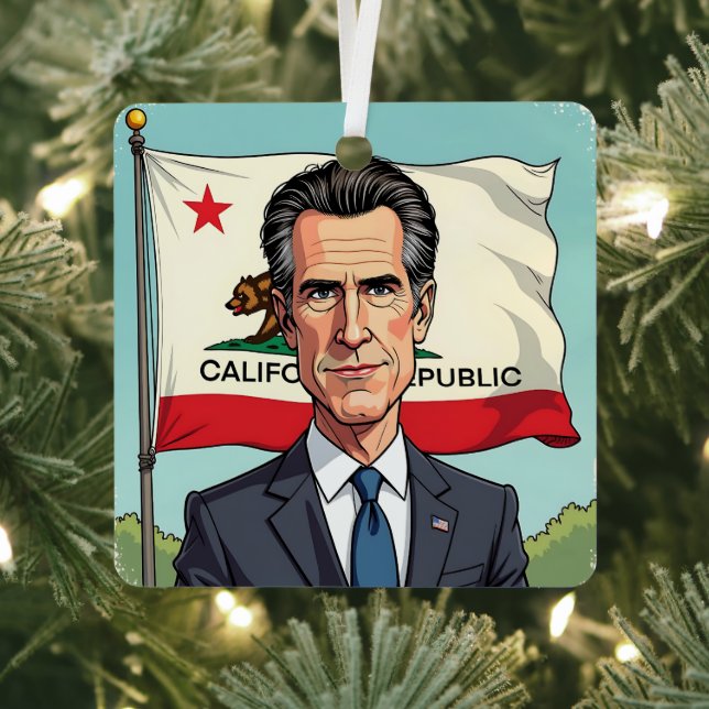 Adorno Metálico Gavin Newsom por la Navidad presidencial (in situ)