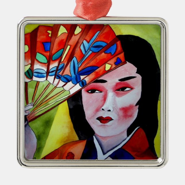 Adorno Metálico geisha japonesa con pintura de arte original de un (Frente)
