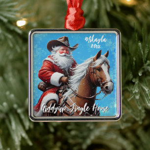 Adorno Metálico Giddyup Jingle Caballo Santa Claus Navidad