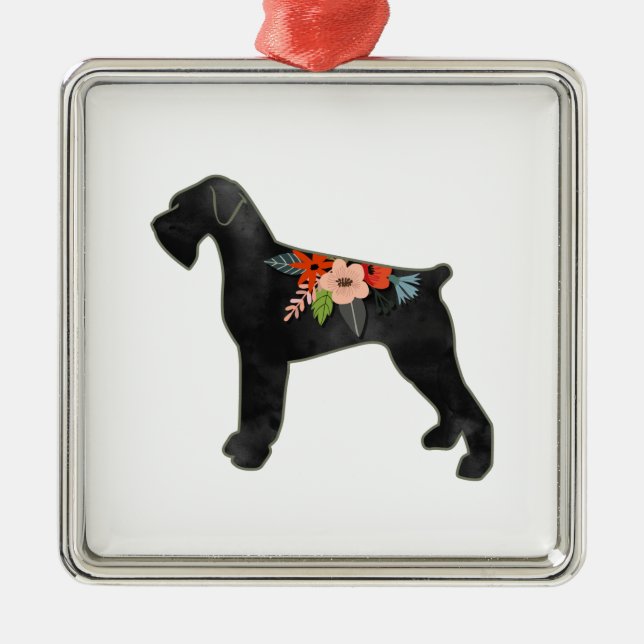 Adorno Metálico Gigante Schnauzer Dog NC Boho Floral Silhouette (Frente)