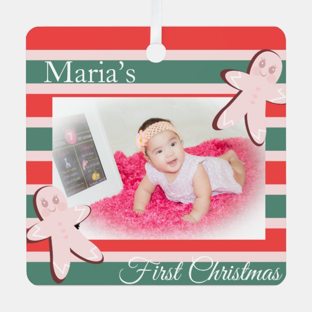 Adorno Metálico Gingerbread First Photo Merry Christmas (Anverso)