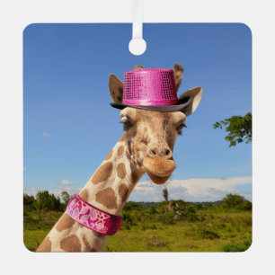 Adorno Metálico Giraffe en gorra rosa brillante