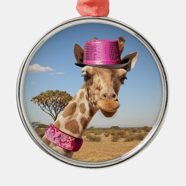 Adorno Metálico Giraffe en gorra rosa brillante (Frente)