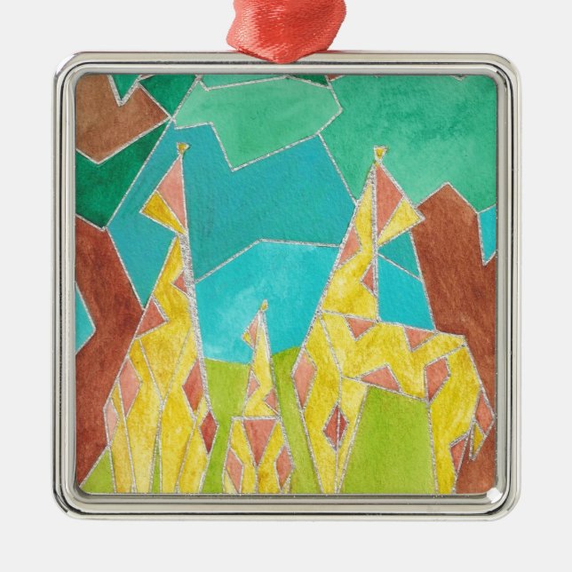 Adorno Metálico Giraffe Family Original Abstract Art (Frente)