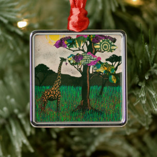 Adorno Metálico Giraffe sobre los aviones de África