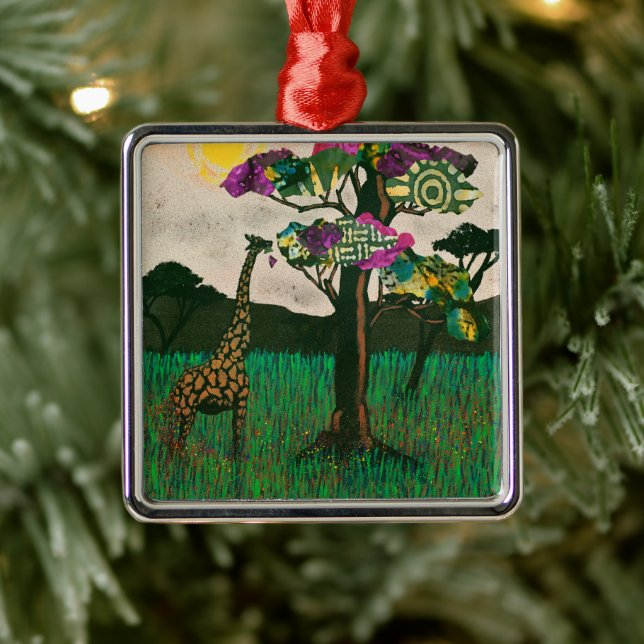 Adorno Metálico Giraffe sobre los aviones de África (Árbol)