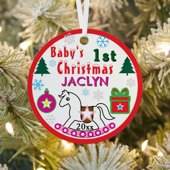 Adorno Metálico Girl First Christmas Peace White Rocking Horse (in situ)