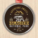 Adorno Metálico Glacier National Park Montana Timberland Scene<br><div class="desc">"Celebrate the rugged beauty of Glacier National Park with this vintage-inspired design! Featuring a majestic bear roaming the forest, earthy brown and white tones capture the timeless nature of the park. Perfect for nature lovers and adventure seekers, this design brings Montana's iconic landscapes to life with a rustic, outdoorsy feel."...</div>