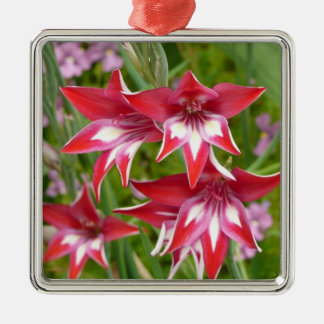 Adorno Metálico Gladiolos Rojos y Blancos Verano Botánico