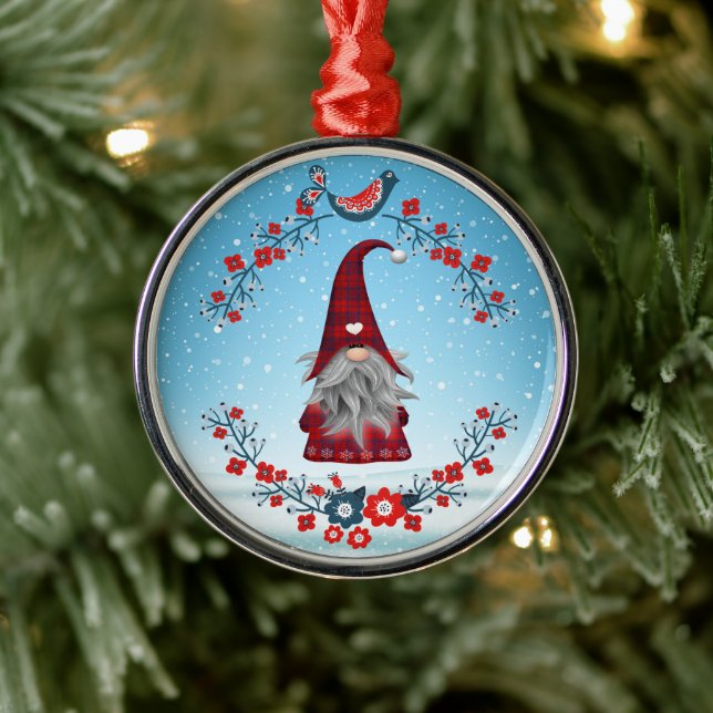 Adorno Metálico Gnome de placas rojas y azules - Wreath escandinav (Árbol)