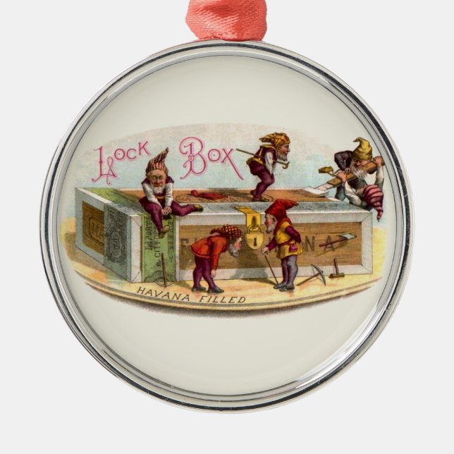 Adorno Metálico Gnomes de caja de puros de época (Frente)