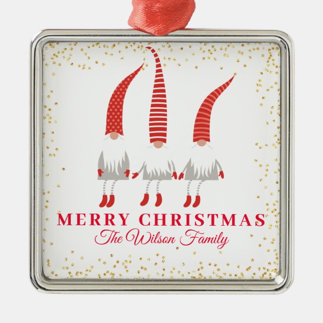 Adorno Metálico Gnomes navideños personalizados (Frente)