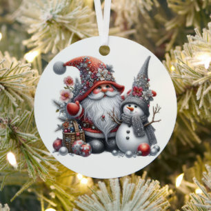 Adorno Metálico Gnomo de Navidad y muñeco de nieve