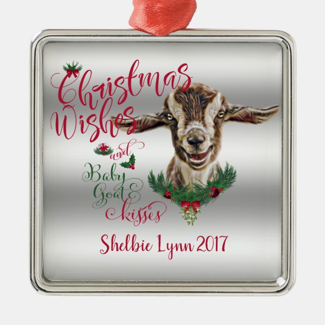 Adorno Metálico GOAT | Navidades Desean Besos De Cabra Bebé Tog (Frente)