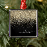 Adorno Metálico Gold Black Girly Purpurina Sparkle Monograma Nombr<br><div class="desc">Nombre del Monograma Oro y Purpurina Negro y Ornamento de Navidad Inicial. Esto hace que el dulce perfecto cumpleaños 16,  boda,  ducha de novia,  aniversario,  ducha de bebé o fiesta de soltera sea regalo para alguien que ama el lujo glam y los estilos de moda.</div>