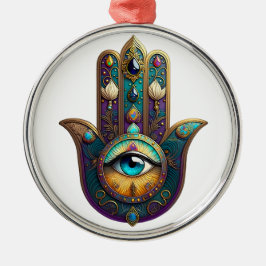 Adorno Metálico Gold Violet Teal Hamsa w/ Turquoise Third Eye