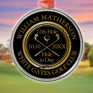 Adorno Metálico Golf Hoyo en Uno Dorado y Negro