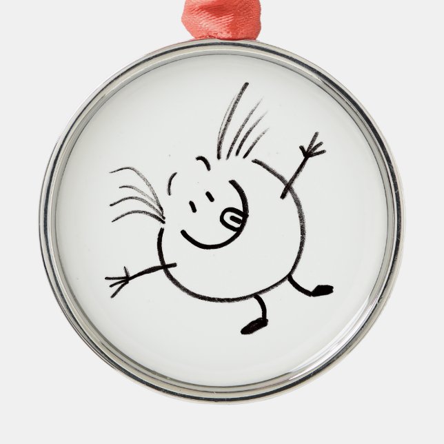Adorno Metálico Goofy Doodle Guy Round Ornament (Frente)