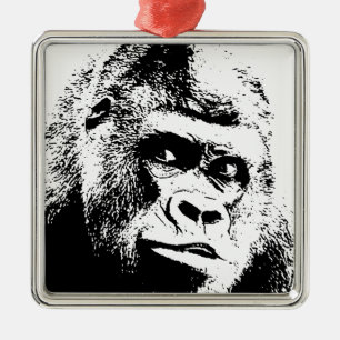 Adorno Metálico Gorilla de arte pop blanco negro