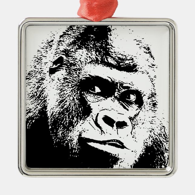 Adorno Metálico Gorilla de arte pop blanco negro (Frente)